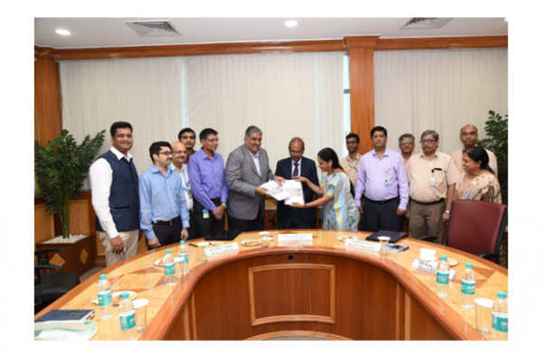 Signing of TCA by Mr. Jitendra J Jadhav, Director, CSIR-NAL and Mrs .Anandi Ramalingam,  Director (Marketing), BEL in the presence of Mr.Gowtama M V, CMD BEL.