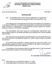 Consolidated Merit Points Score of applicants for appointment on Compassionate grounds at CSIR-NAL for the year 2025 - reg.